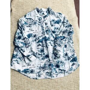 Cynthia Rowley Linen Shirt Amalfi Coastal Long ocean beach 3/4 Sleeve Women's 1X